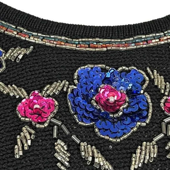 Victoria Jones Womens Vintage Beaded Sequin Floral Dolman Sleeve Sweater sz L - Picture 6 of 16